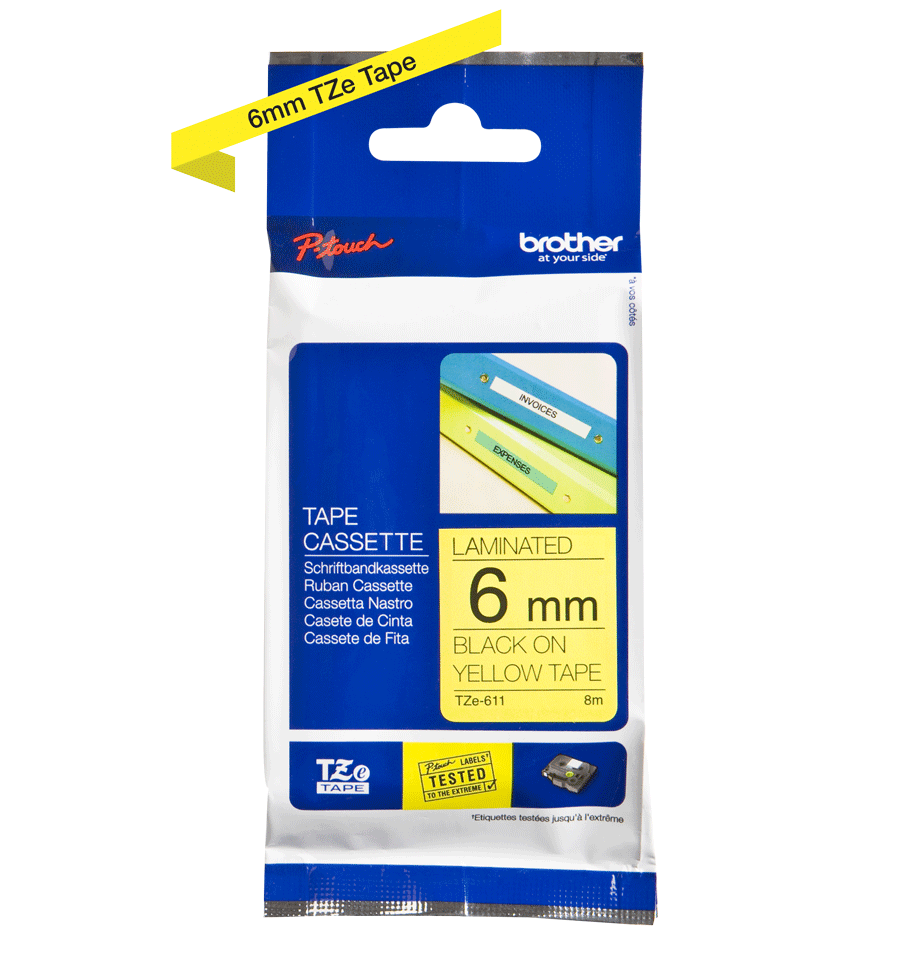 Genuine Brother TZe-611 Labelling Tape Cassette – Black on Yellow, 6mm wide 3